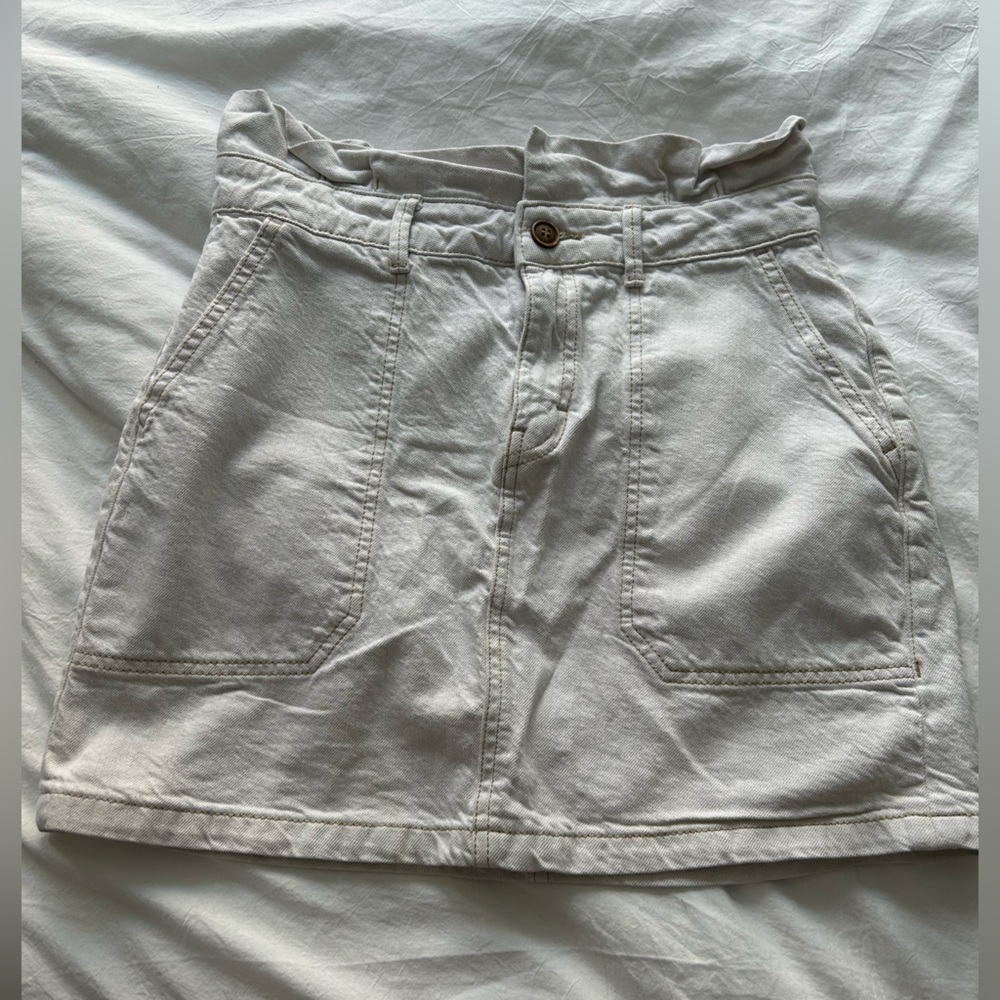 Free people white denim mini skirt